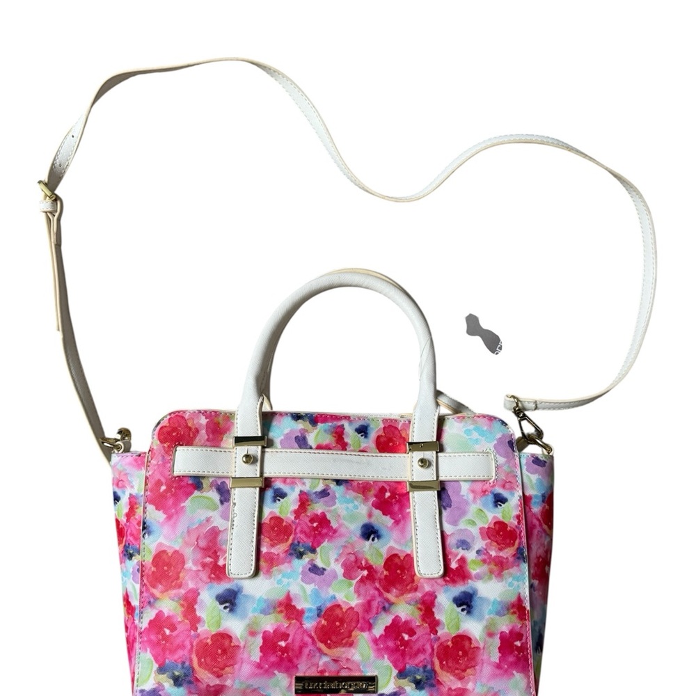 NEW Liz Claiborne Pink Floral Satchel Handbag & Detachable White Shoulder Straps